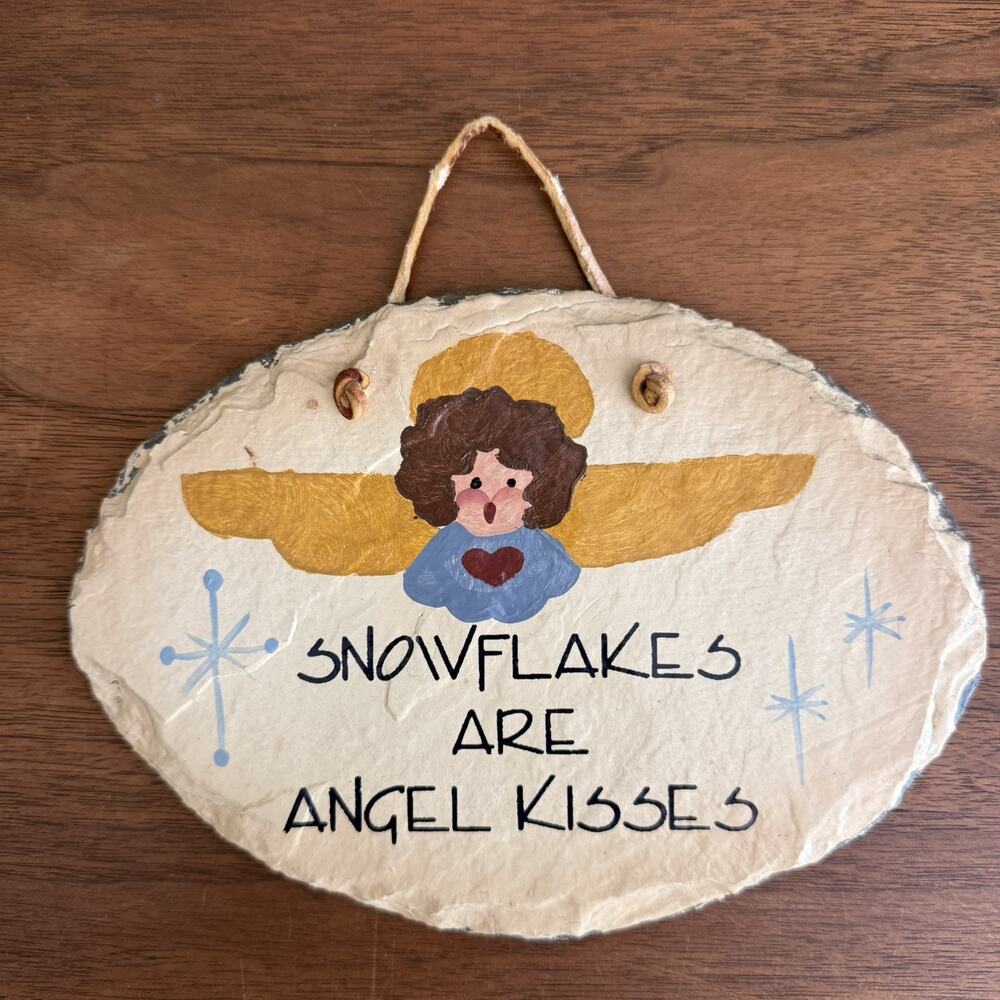 VTG Plain Jane Slate Sign Snowflakes Angel Kisses Handcrafted New Orleans Art